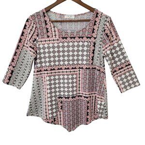 Rue Juju Patchwork Top Womens Size Small Pink Soft Stretchy Comfort